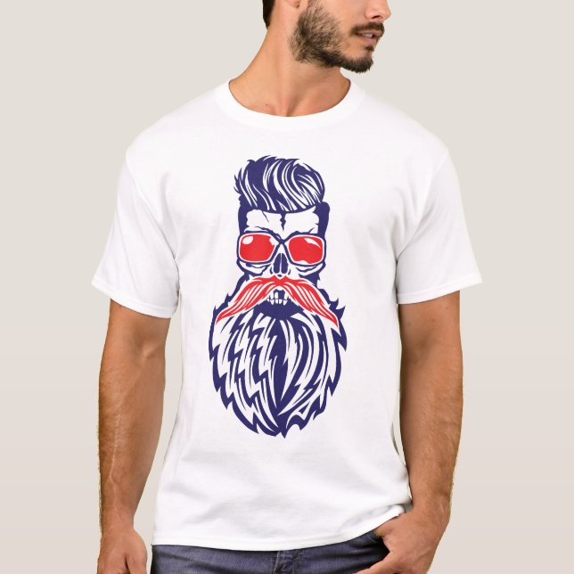 T-shirt tete de mort citation hipster barbe moustache lune (Devant)