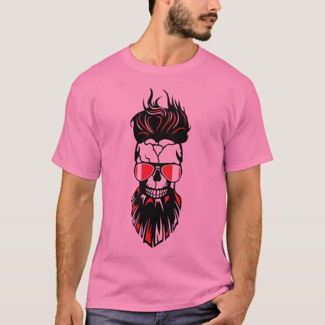 T-shirt tete de mort hipster barbu barbe lunette coiffure  (Devant)