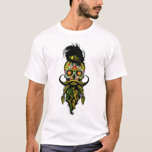 T-shirt tete de mort hipster crane skull barbu barbe moust