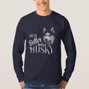T-shirt Tête de portrait Husky Sibérien Avec Yeux Bleus