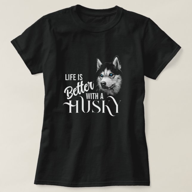 T-shirt Tête de portrait Husky Sibérien Avec Yeux Bleus (Design devant)