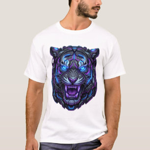 T-shirt Tête de Tigre Cyborg Néo-Métal Cyberpunk Robot Bêt