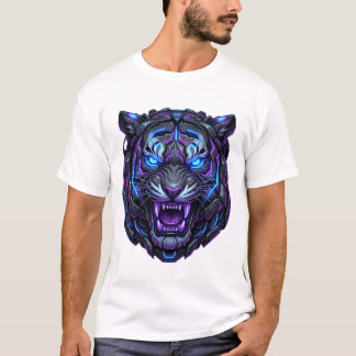 T-shirt Tête de Tigre Cyborg Néo-Métal Cyberpunk Robot Bêt