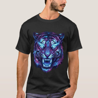 T-shirt Tête de Tigre Néon Cosmique Style Galaxie Graphiqu