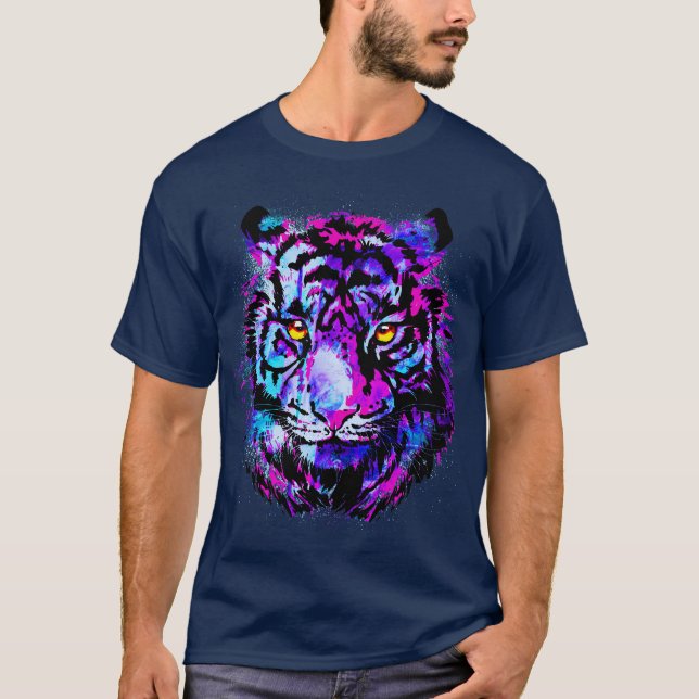 T-shirt Tête de tigre pourpre - Tiger Portrait Artwork (Devant)