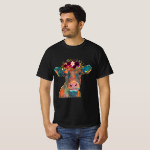 T-shirt Tête de vache couleur aquarelle Cadeaux de vache
