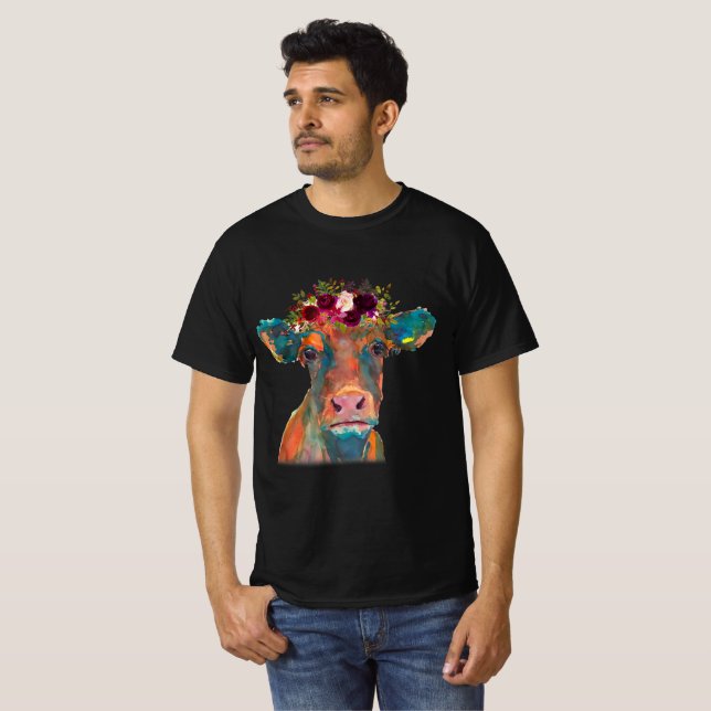 T-shirt Tête de vache couleur aquarelle | Cadeaux de vache (Devant entier)