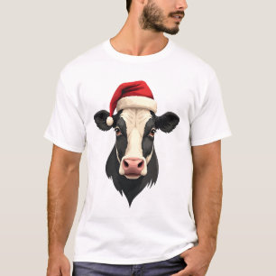 T-shirt Tête de vache de Noël vintage avec chapeau de Père