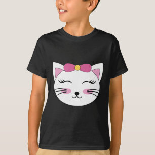 T-shirt Tête de visage de chat Cils Yeux fermés Sourire Ar