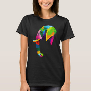 T-shirt Tête d'éléphant Art coloré Animaux Aquarelle Doule