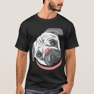 T-shirt Tête penchée de chien pug mignon, dessin d'illustr