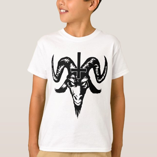 T-shirt Tête satanique de chèvre avec la croix (noir) (Devant)