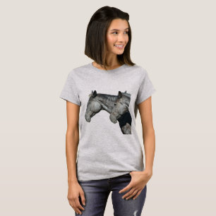 T-shirt Têtes de cheval noir en lumière de profil épurée