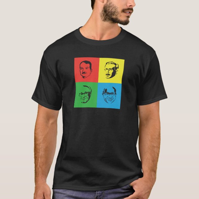 T-shirt Têtes d'Econ - Mises, Hayek, Rothbard, Friedman (Devant)