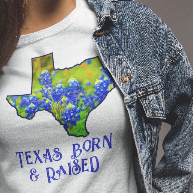 T-shirt Texas Born & Raised Bluebonnets État du Texas (Texas T-shirt -- Texas Born & Raised)