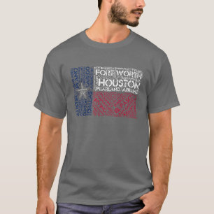 T-shirt Texas Flag avec City Names Word Art