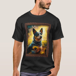 T-shirt Texas Heeler Peinture Fleur de tournesol Maman Fem