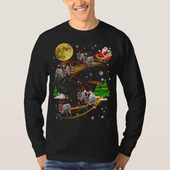 T-shirt Texas Heeler Reindeer Christmas Chien Riding Père  (Devant)