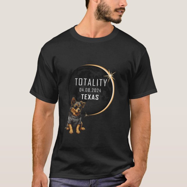 T-shirt TEXAS Total Éclipse Solaire 2024 Lunettes de chien (Devant)