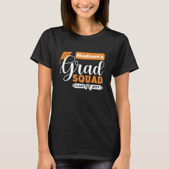 T-shirt Texte blanc et orange L'équipe noire des femmes (Devant)