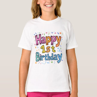 T-shirt Texte de célébration de 1er anniversaire Coloré et