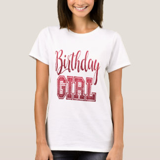 T-shirt Texte de fille d'anniversaire rouge