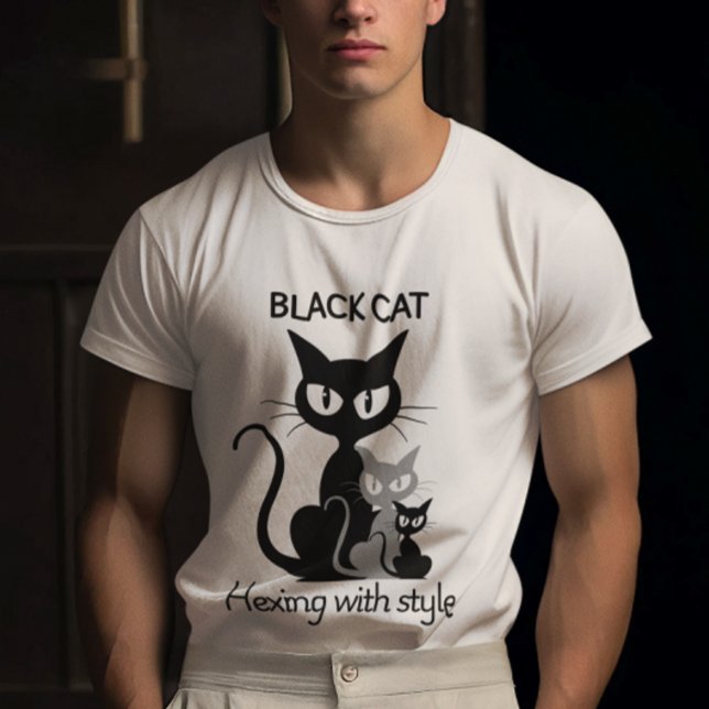 T-shirt Texte du chat noir écrit avec Trois chats noirs (Créateur téléchargé)