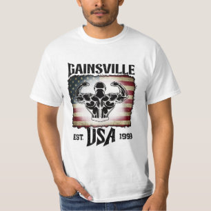 T-shirt Texte foncé Gainsville USA Drapeau Biceps Bodybuil