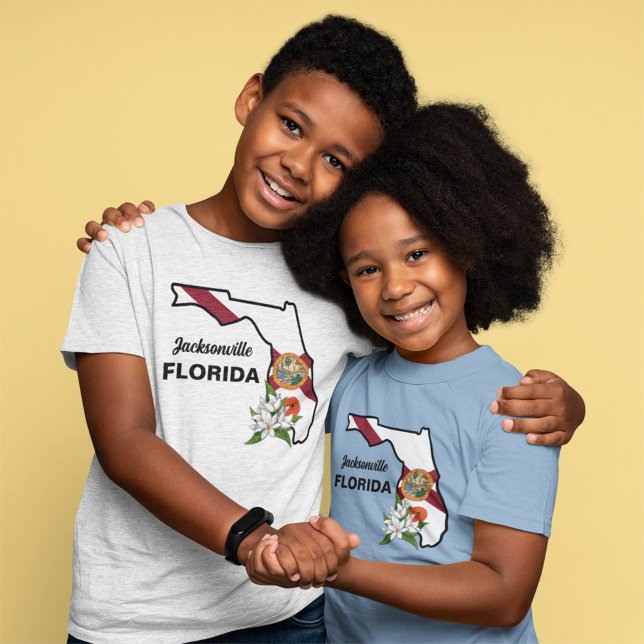 T-shirt Texte personnalisé Floride Drapeau & Fleur Orange  (Créateur téléchargé)