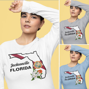 T-shirt Texte personnalisé Floride Drapeau & Fleur Orange 