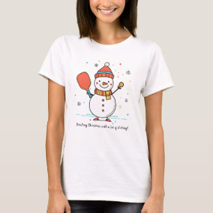 T-shirt Texte personnalisé Pickleball Snowman Cheval
