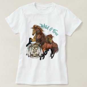 T-shirt Texte personnalisé Trois Stallions sauvages et Che
