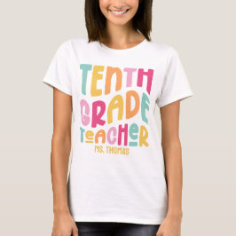 T-shirt Texte rétro coloré de l'enseignant de dixième anné