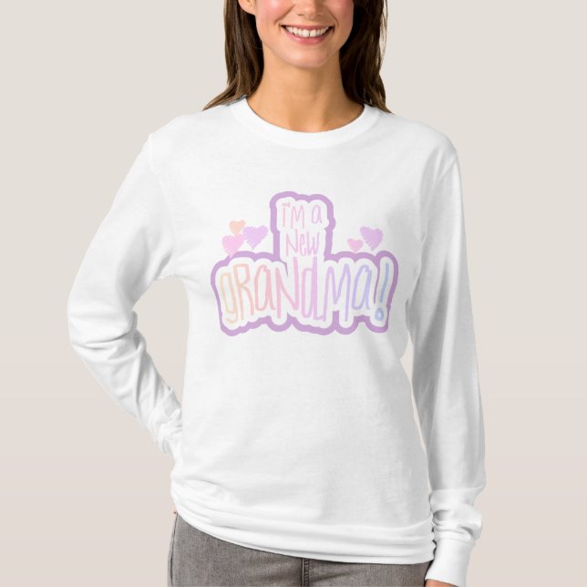 T-shirt Texte rose je suis une nouvelle grand-maman (Devant)