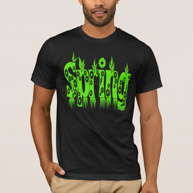 T-shirt Texte vert printemps mignon Typographie florale (Devant)