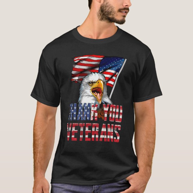 T-shirt Thank You Veterans American Eagle US Flag for 4th  (Devant)