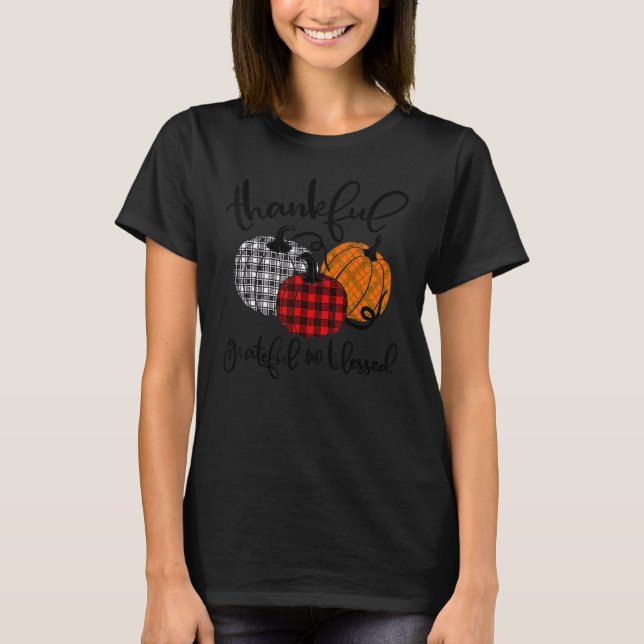 T-shirt Thankful Grateful And Blessed Pumpkin Fall Leopard (Devant)