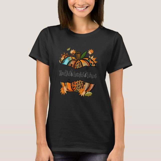 T-shirt Thankful Grateful Blessed Autumn Fall Pumpkin Leop (Devant)