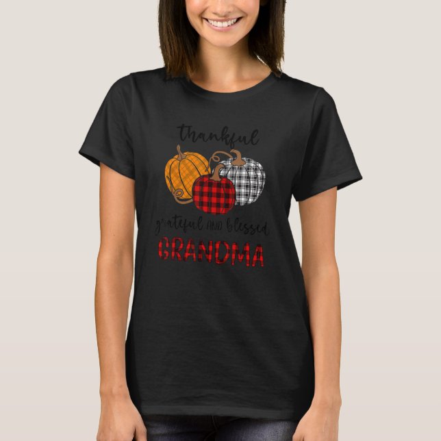 T-shirt Thankful Grateful Blessed Grandma Plaid  Thanksgiv (Devant)
