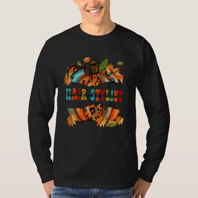 T-shirt Thankful Grateful Blessed Hair Stylist Pumpkin Aut (Devant)