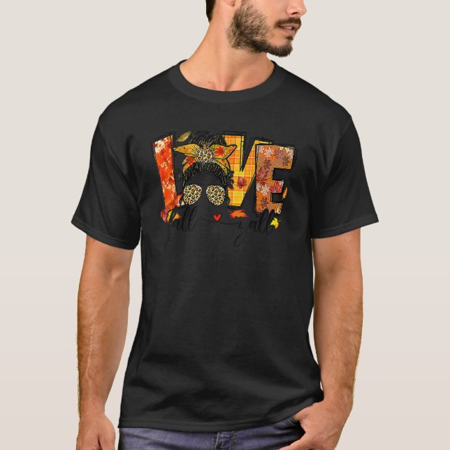 T-shirt Thankful Love Fall Yall Retro Autumn Messy Bun Tha (Devant)