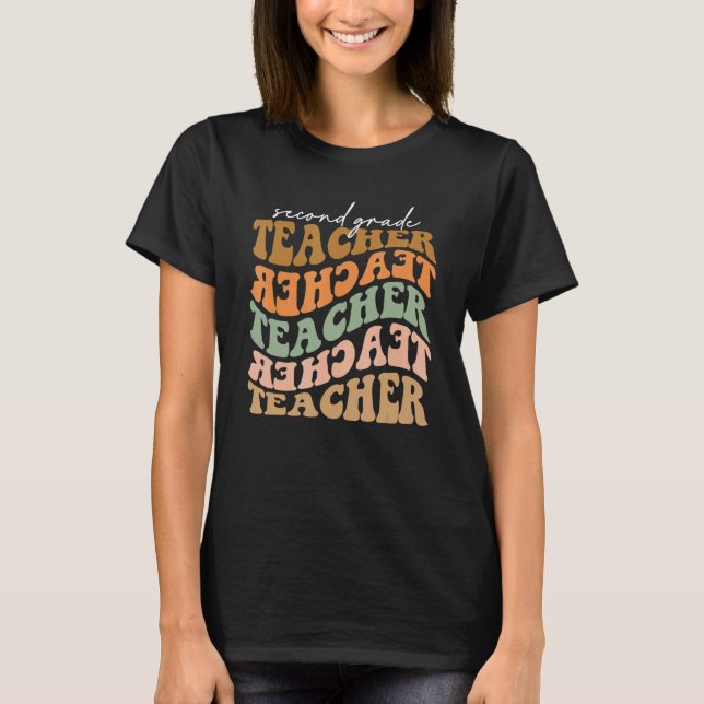 T-shirt Thankful Second Grade Teacher Retro Fall Vibes Aut (Devant)