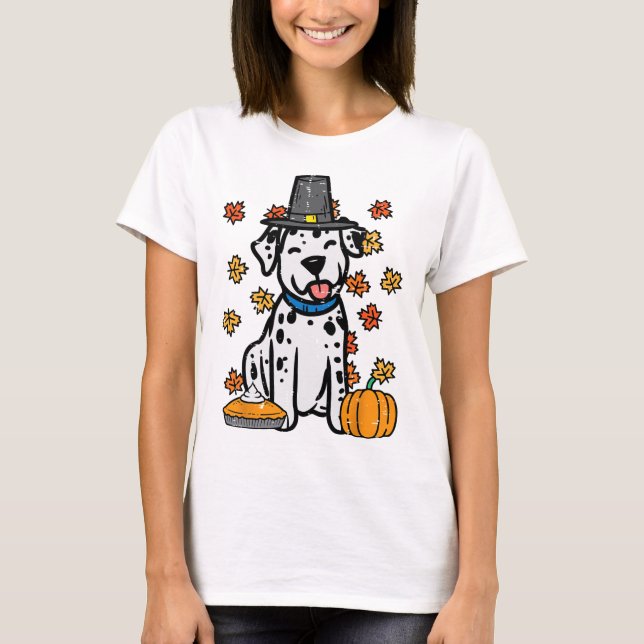 T-shirt Thanksgiving Dalmatian mignon Automne Chien Hommes (Devant)