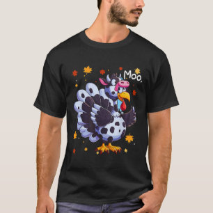 T-shirt Thanksgiving Fake Turkey Moo Cow Head Funky Fall