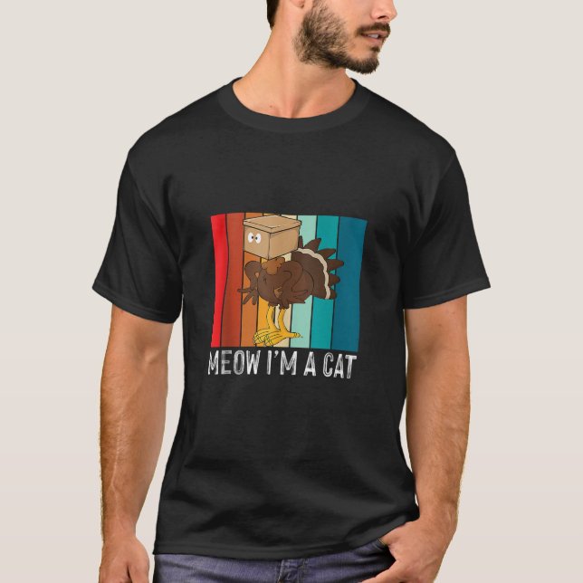 T-shirt Thanksgiving Funny Turquie Fake Cat Retro Meow Je  (Devant)
