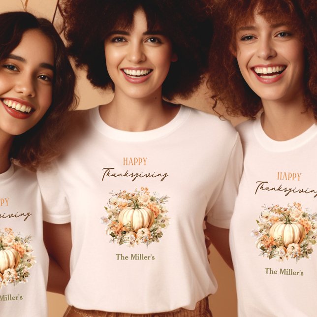 T-shirt Thanksgiving Nom de l'automne Citrouille En vichy  (Thanksgiving Dinner Name Pumpkin Gingham Pastel T-Shirt)