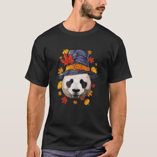 T-shirt Thanksgiving Panda Pilgrim Costume Automne Automne (Devant)