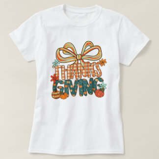 T-shirt Thanksgiving Shirt – Cute Fall Plaid Design Bow