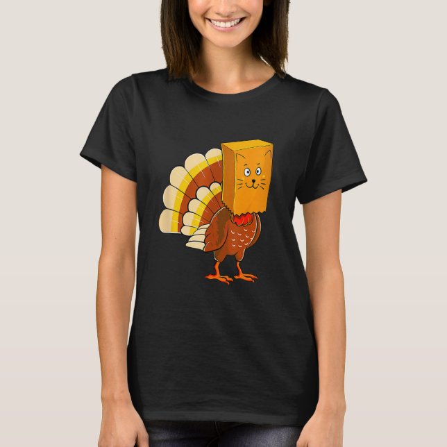 T-shirt Thanksgiving Turkey Fake Cat Meow  Cat Thanksgivin (Devant)