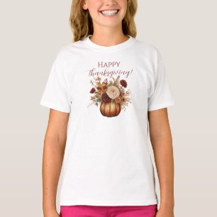 T-shirt Thanksgiving-Watercolor Citrouille et fleurs-